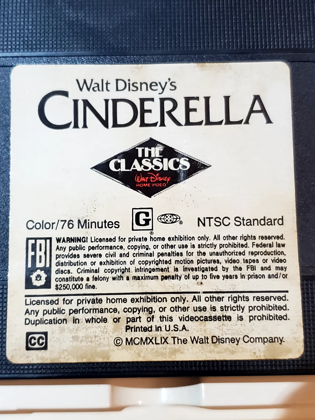Vintage Walt Disney's Cinderella Original Animated Classic VHS - photo 3