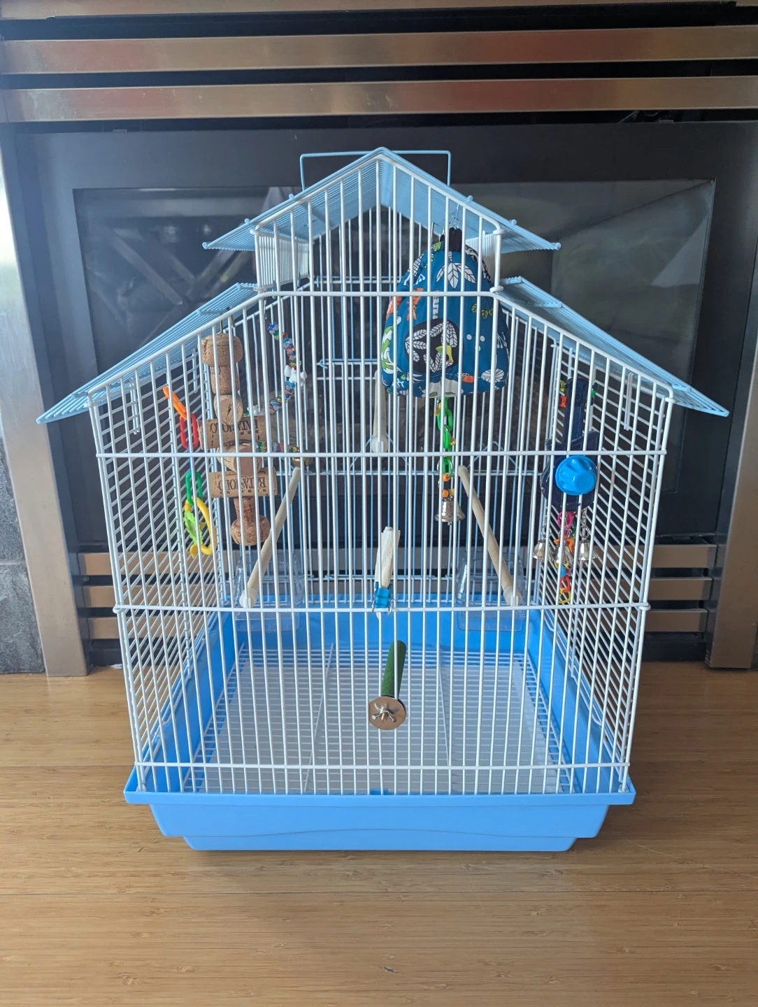 Blue and White Bird Cage with Toys - photo 3