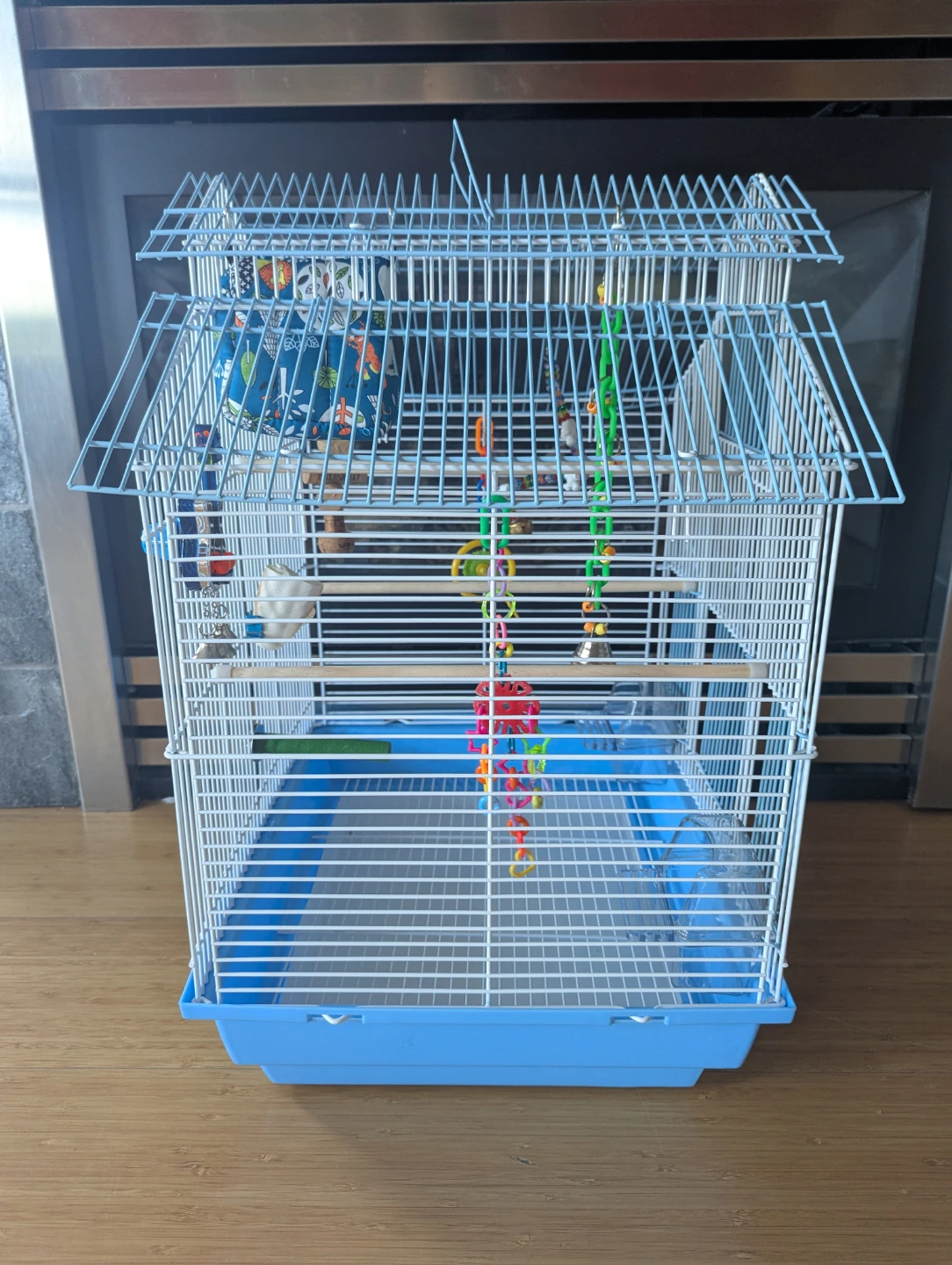 Blue and White Bird Cage with Toys - photo 4