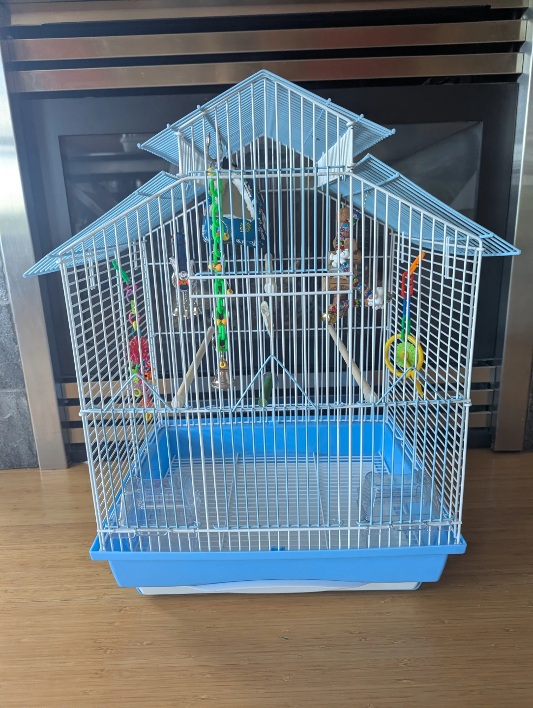 Blue and White Bird Cage with Toys - photo 5