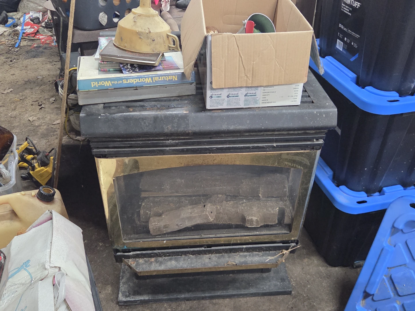 Vintage Brass-Trim Freestanding Gas Fireplace Stove
