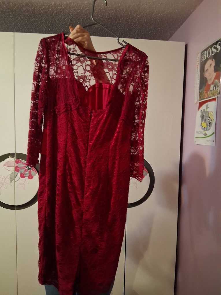 Red Lace Dress with Satin Belt - photo 2