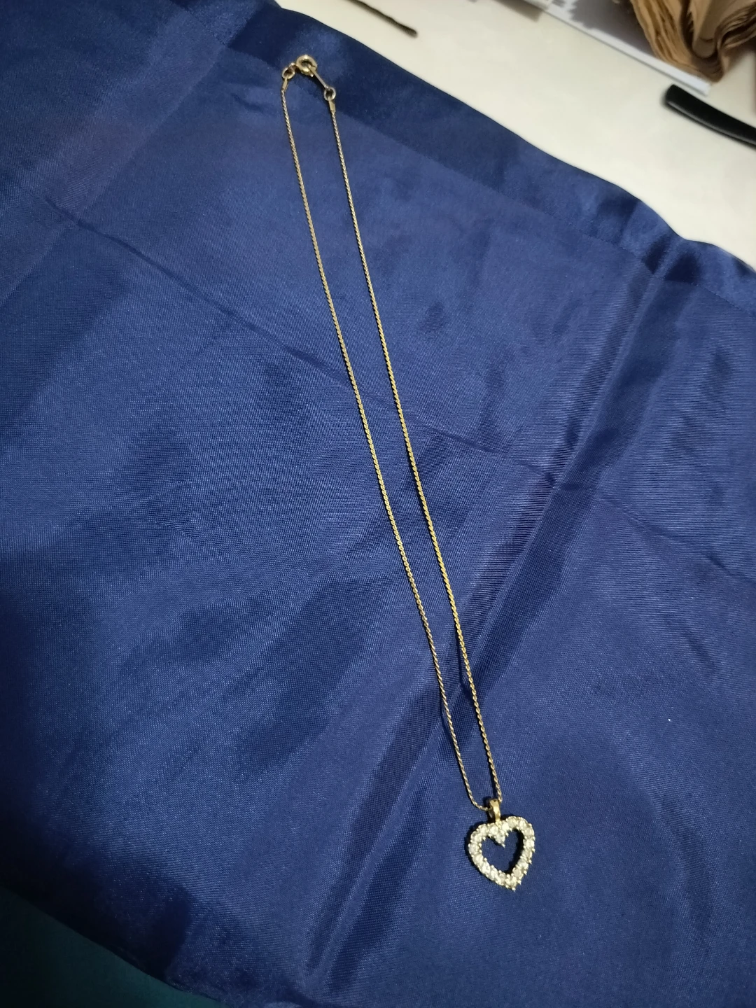Gold Heart Necklace with Rhinestones