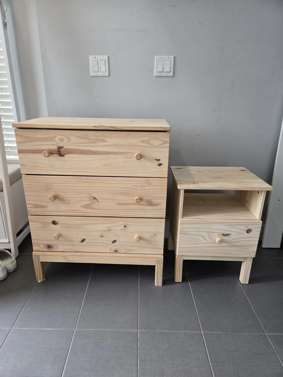 Newly sanded ikea tarva dresser and nightstand