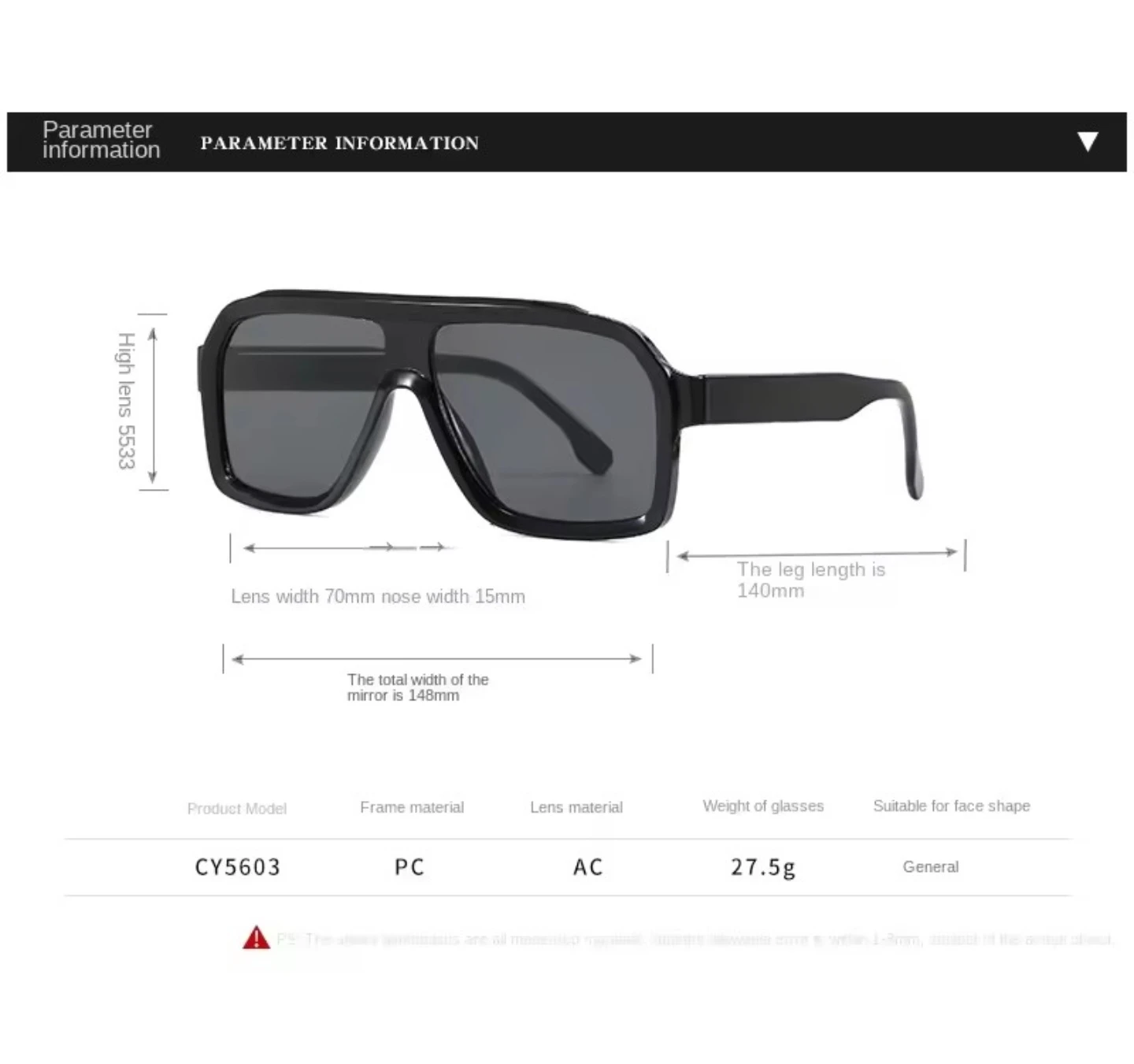 Black Oversized Square Sunglasses CY5603 - photo 2