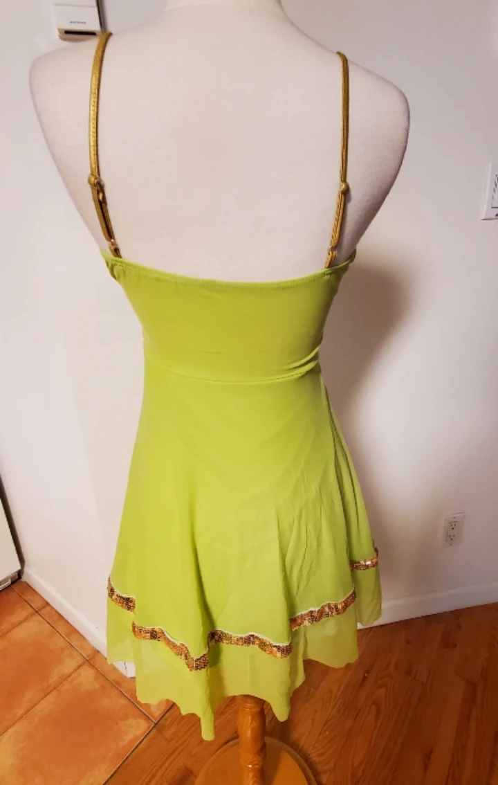 Lime Green Embellished Mini Dress with Gold Accents - photo 3