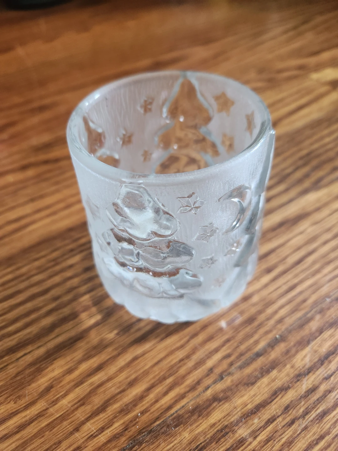 Frosted Glass Votive Holder with Christmas Trees and Stars