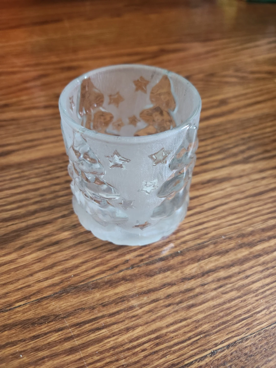Frosted Glass Votive Holder with Christmas Trees and Stars - photo 2