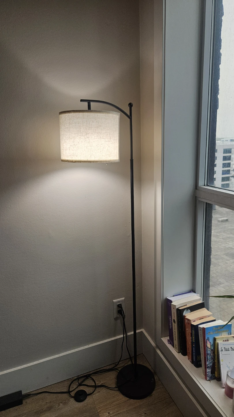 Black Arc Floor Lamp with Linen Shade - photo 3