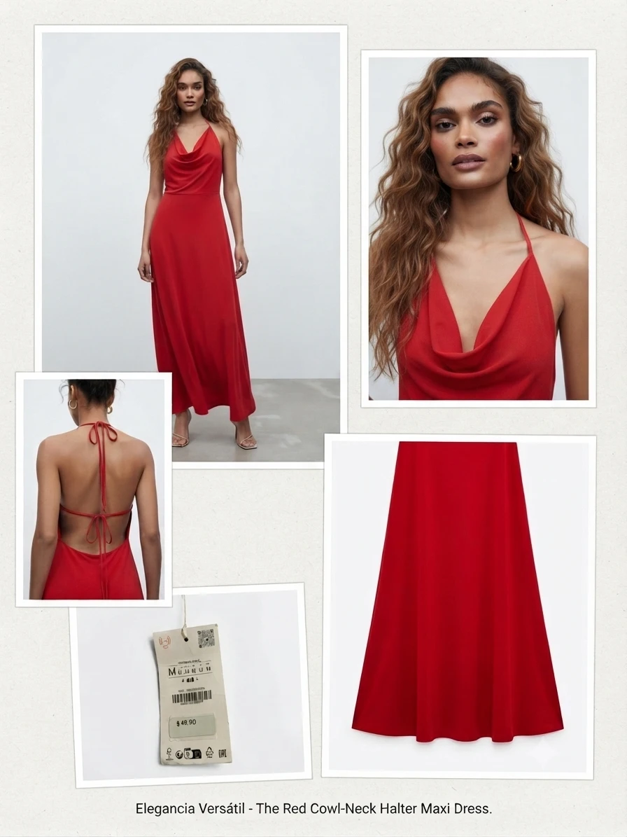 Red Cowl-Neck Halter Maxi Dress - Medium - photo 2