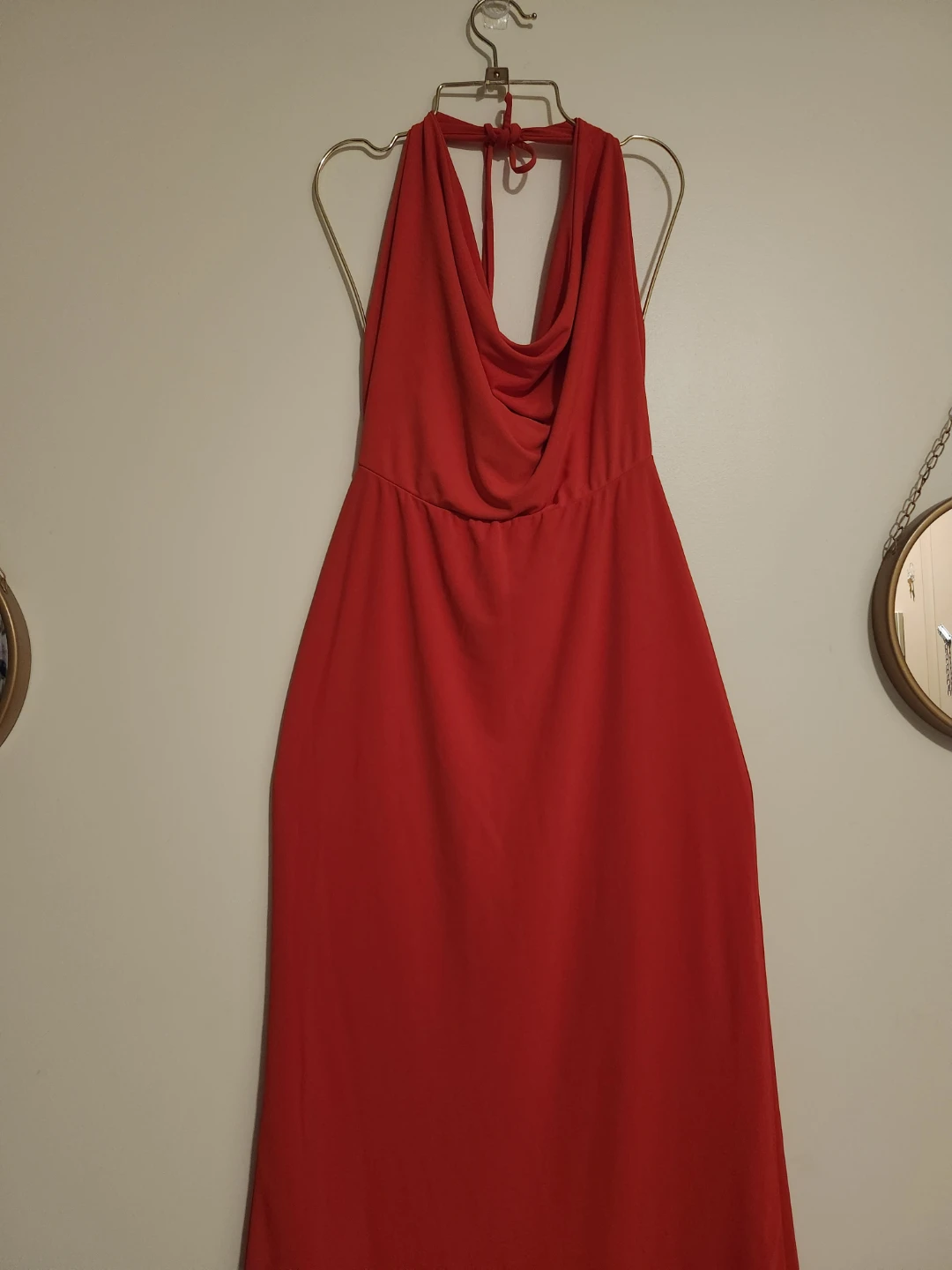 Red Cowl-Neck Halter Maxi Dress - Medium - photo 3
