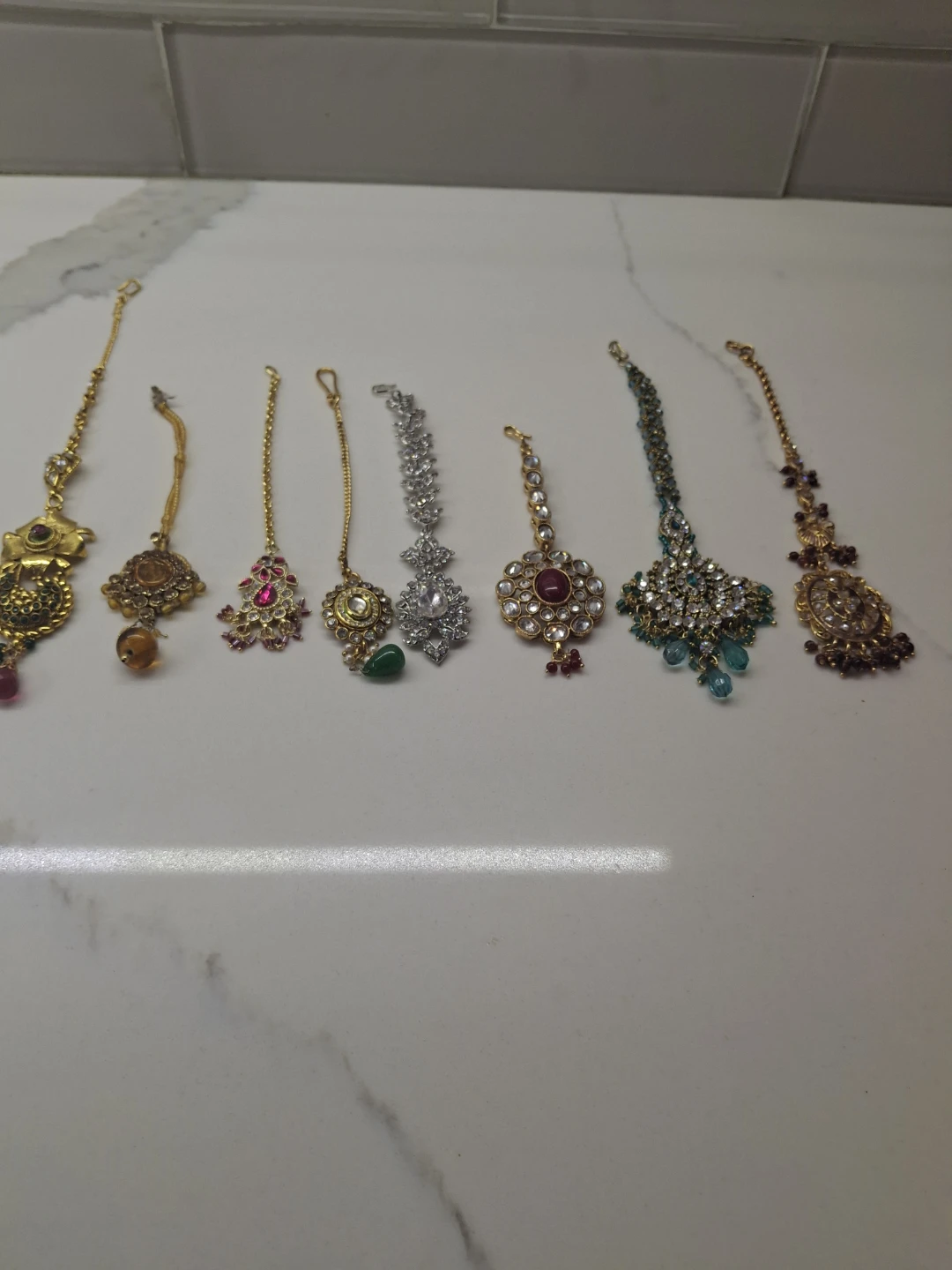 Lot of 7 Indian Maang Tikka Head Jewelry