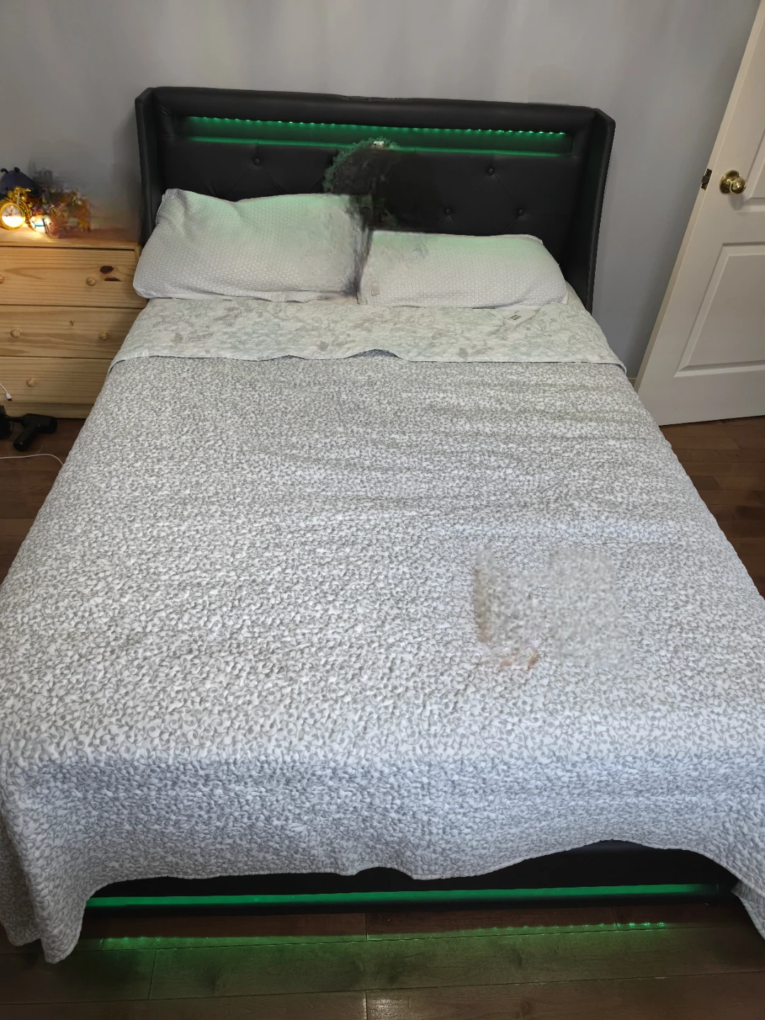 Queen Bed Frame with LED Lights and Fast Charging ports