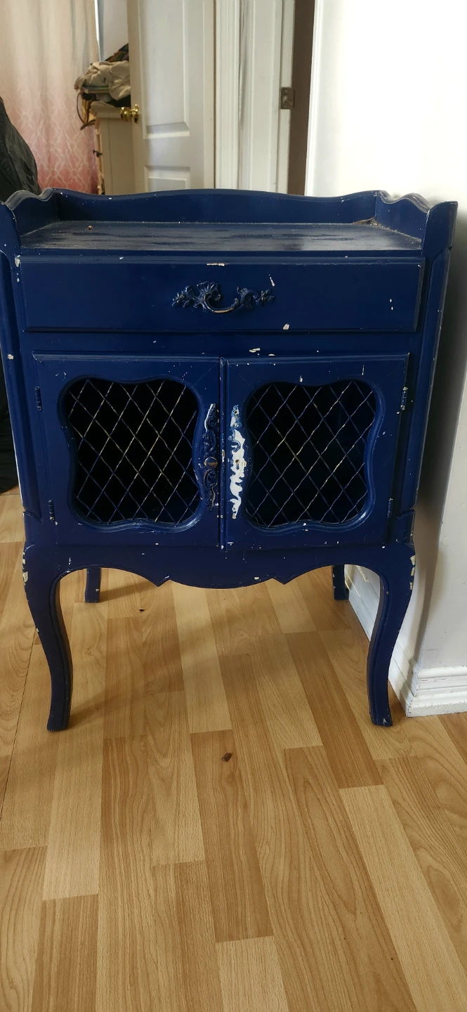 Navy Blue Nightstand with Drawer and Cabinet