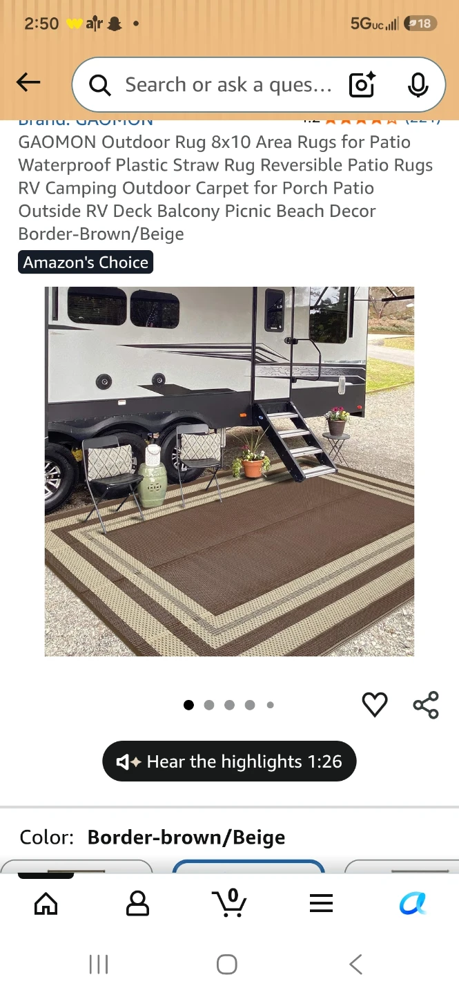 GAOMON Outdoor Rug 8x10 Area Rug