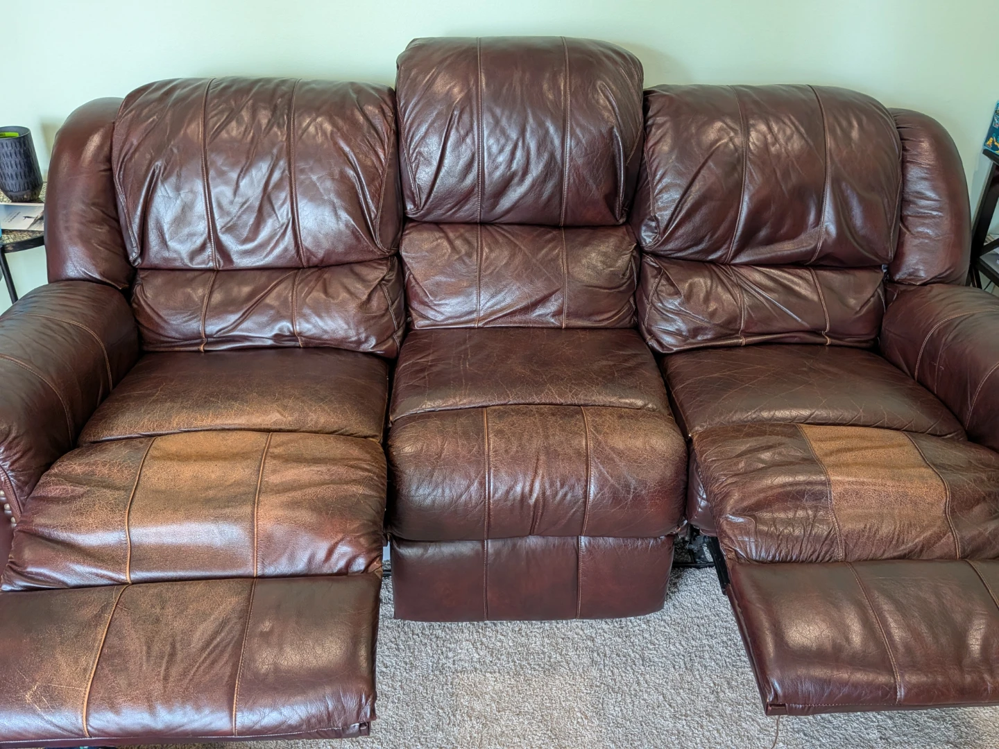 Brown Leather 3-Seater Recliner Sofa + Recliner Swivel Chair - photo 2