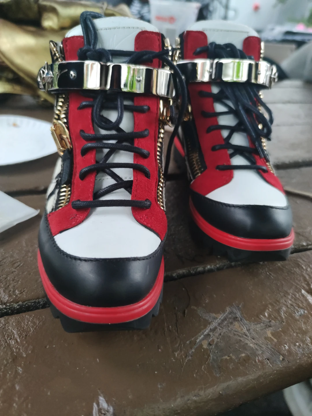 Giuseppe Zanotti - Red, Black, White High-Tops Pony Fur
