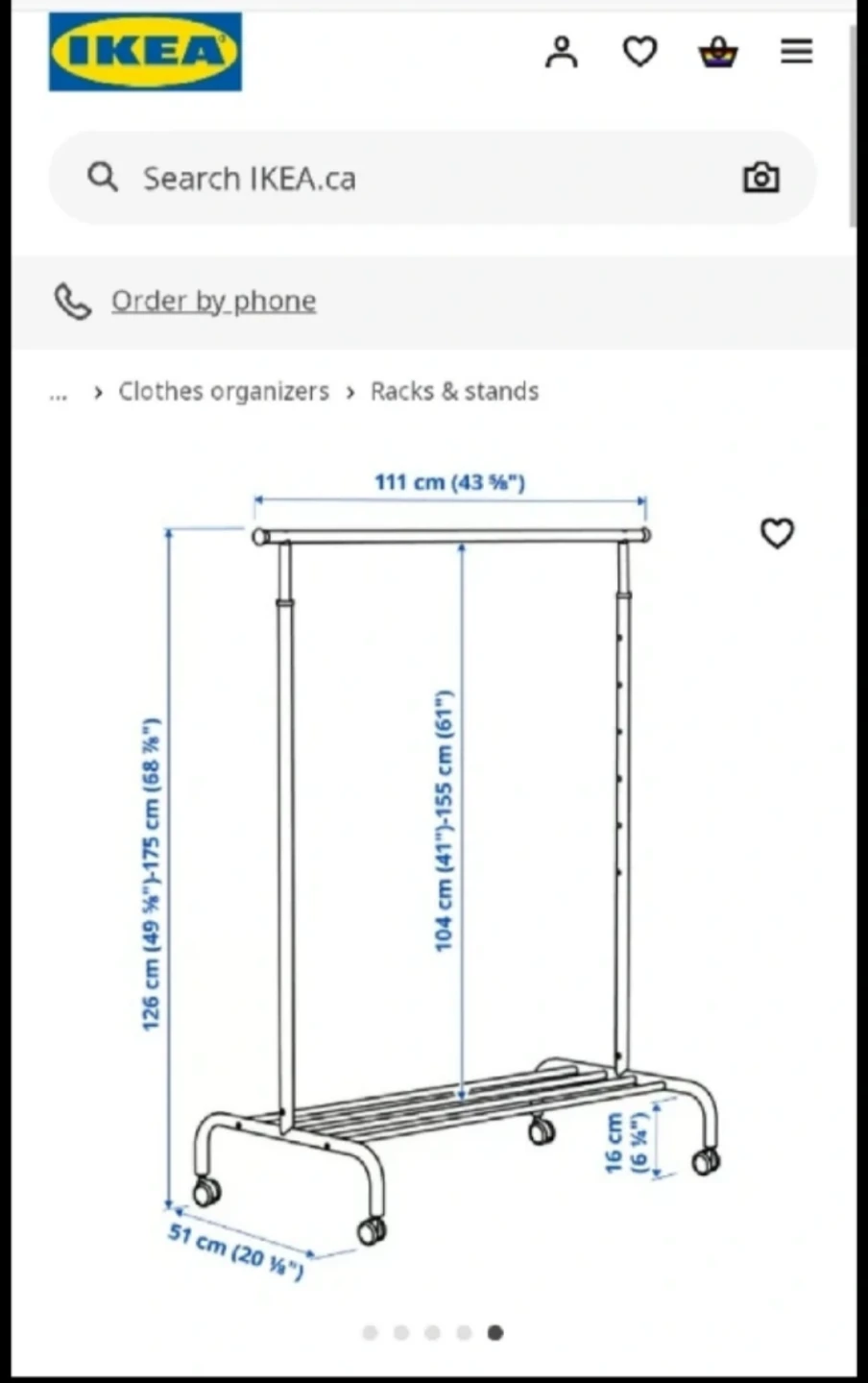 IKEA RIGGA Clothes Rack on Wheels, White - photo 4