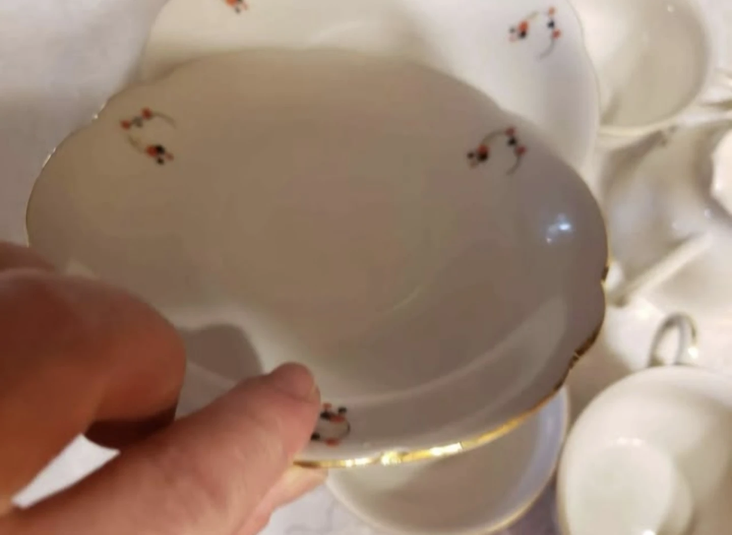15 pcs Chinese porcelain vintage tea set gold trim - photo 4