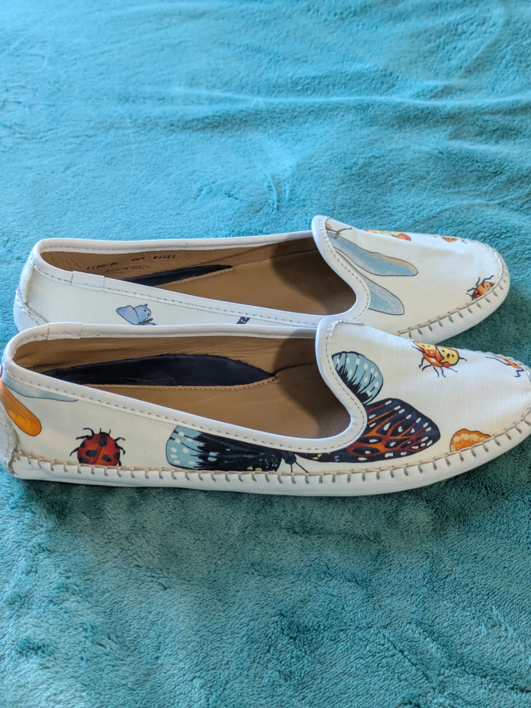 Peter Millar Women's Loafers 8.5 White Ladybug Butterfly Print