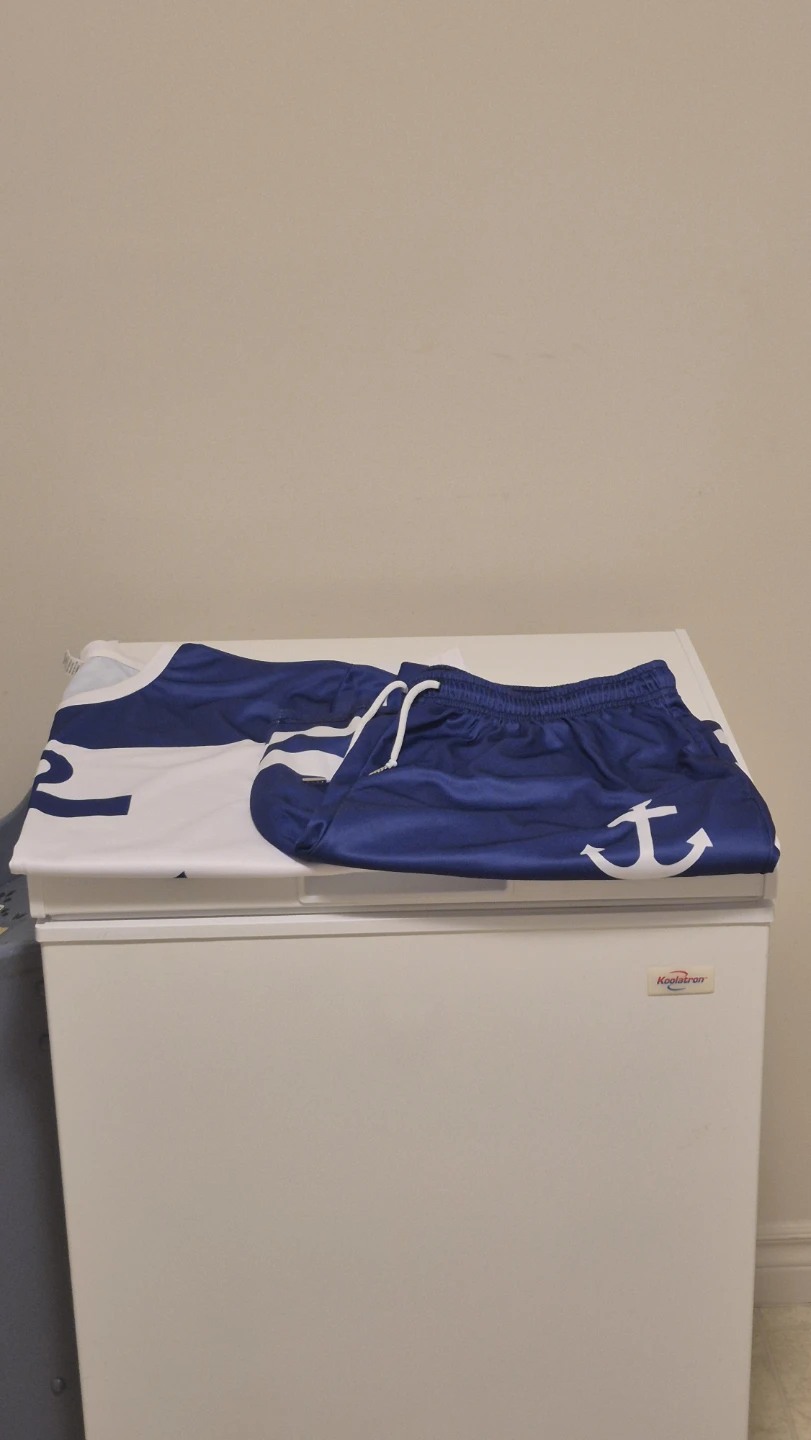 Blue and White Anchor Print Top and Shorts - photo 3