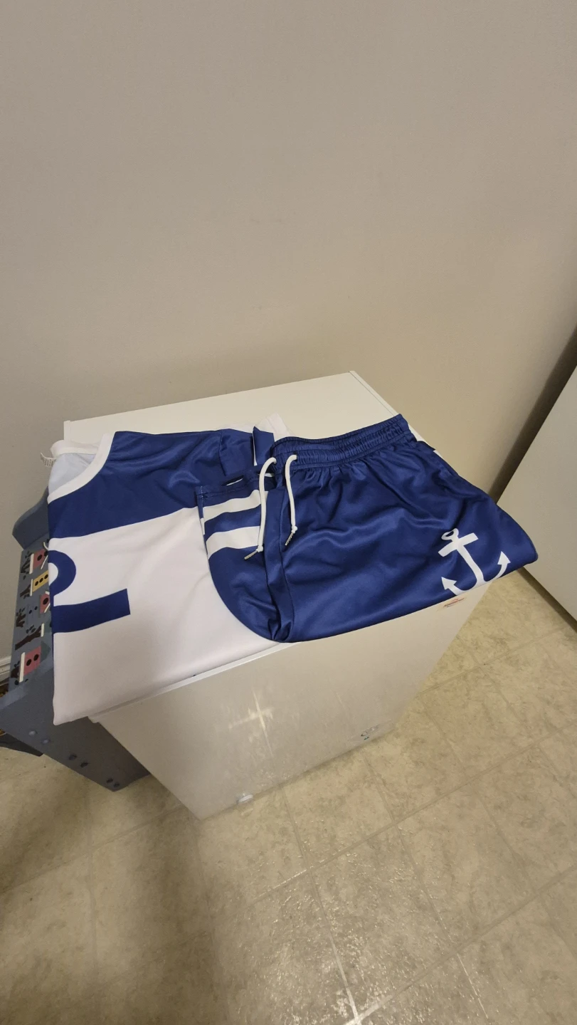 Blue and White Anchor Print Top and Shorts - photo 4