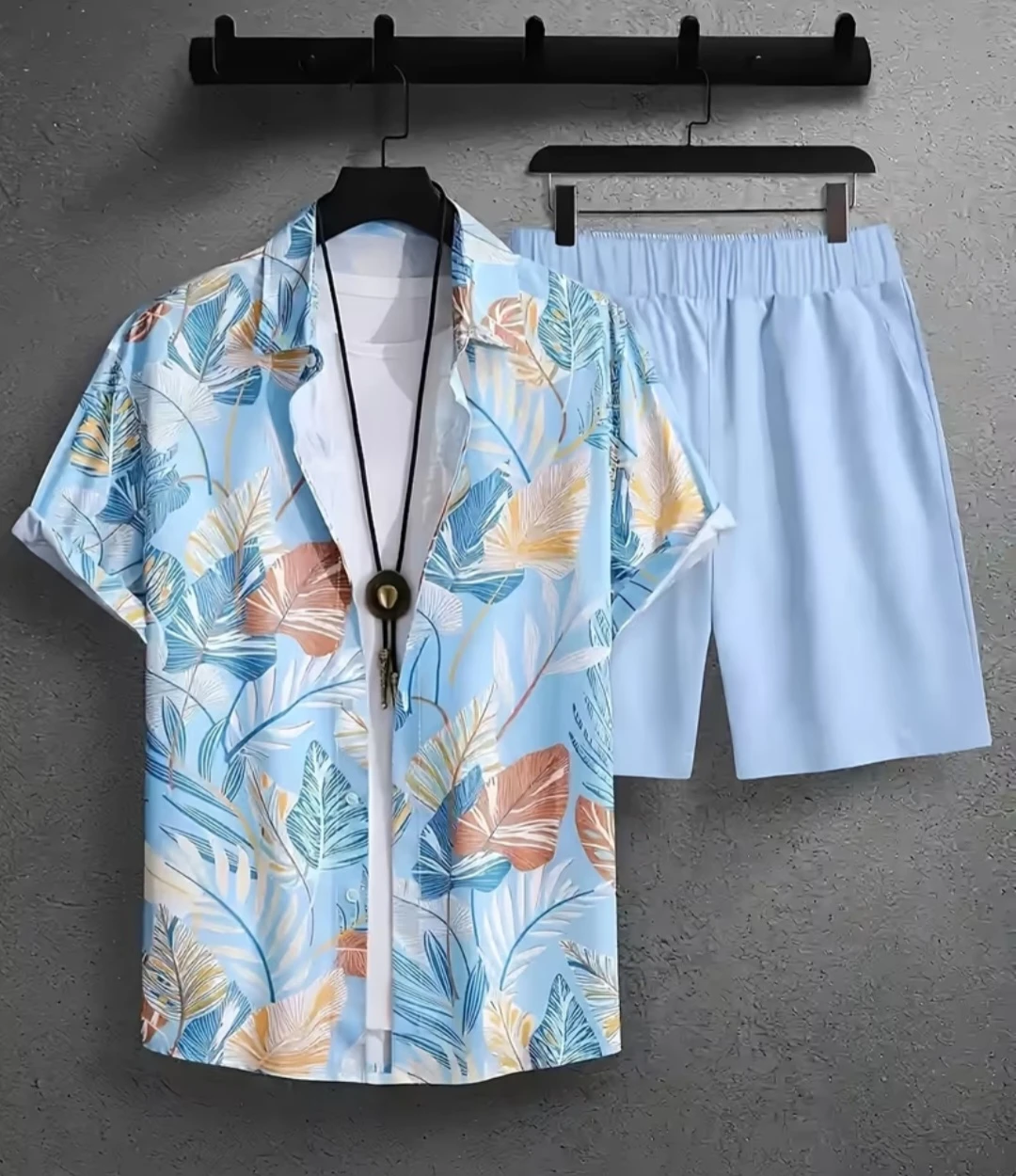 Men's Floral Print Short Sleeve Shirt and Shorts Set
