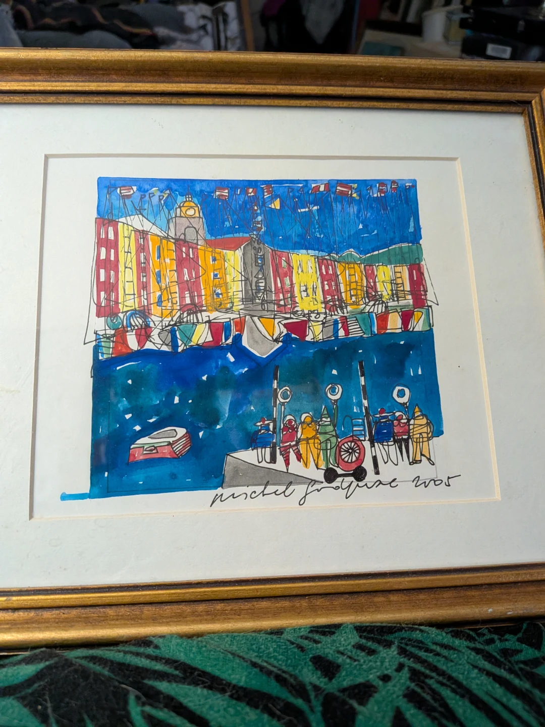 Michel Froget Framed watercolor and ink original painting