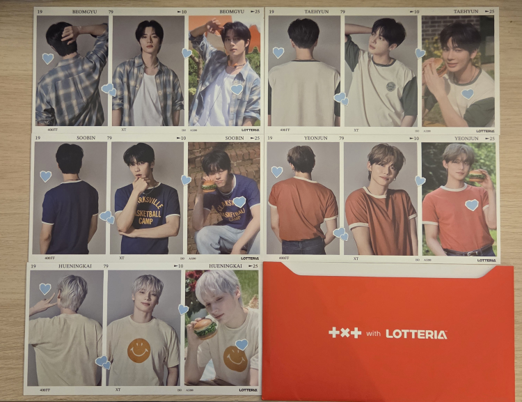 Set of TXT Lotteria Photocards and Envelope
