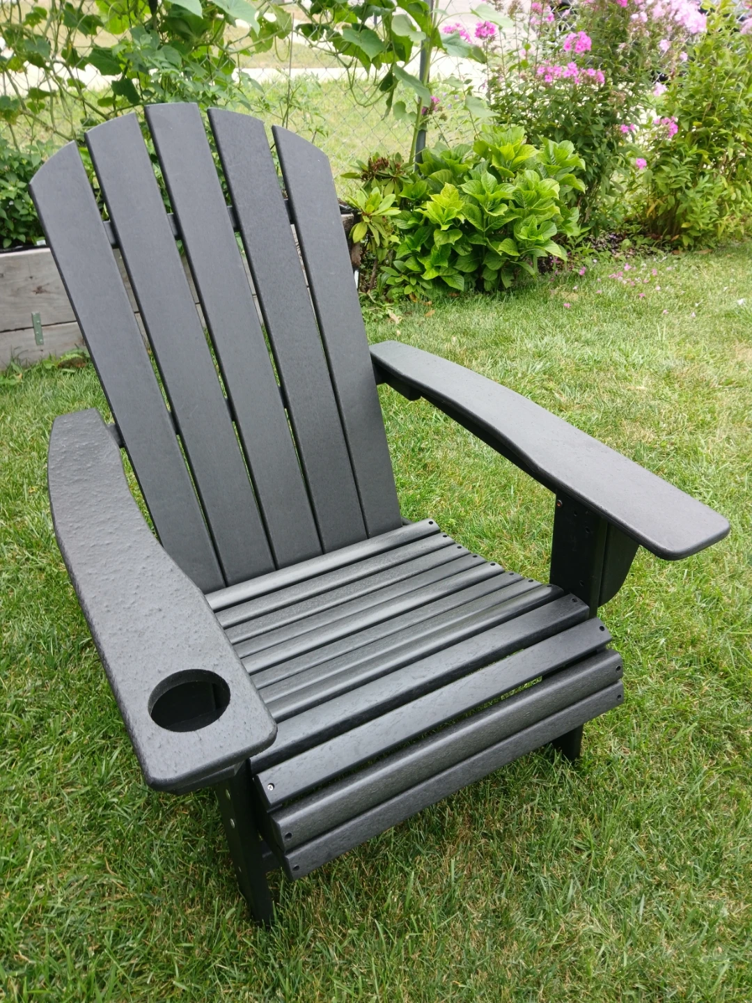 Black Adirondack Chair with Cup Holder plastic wood