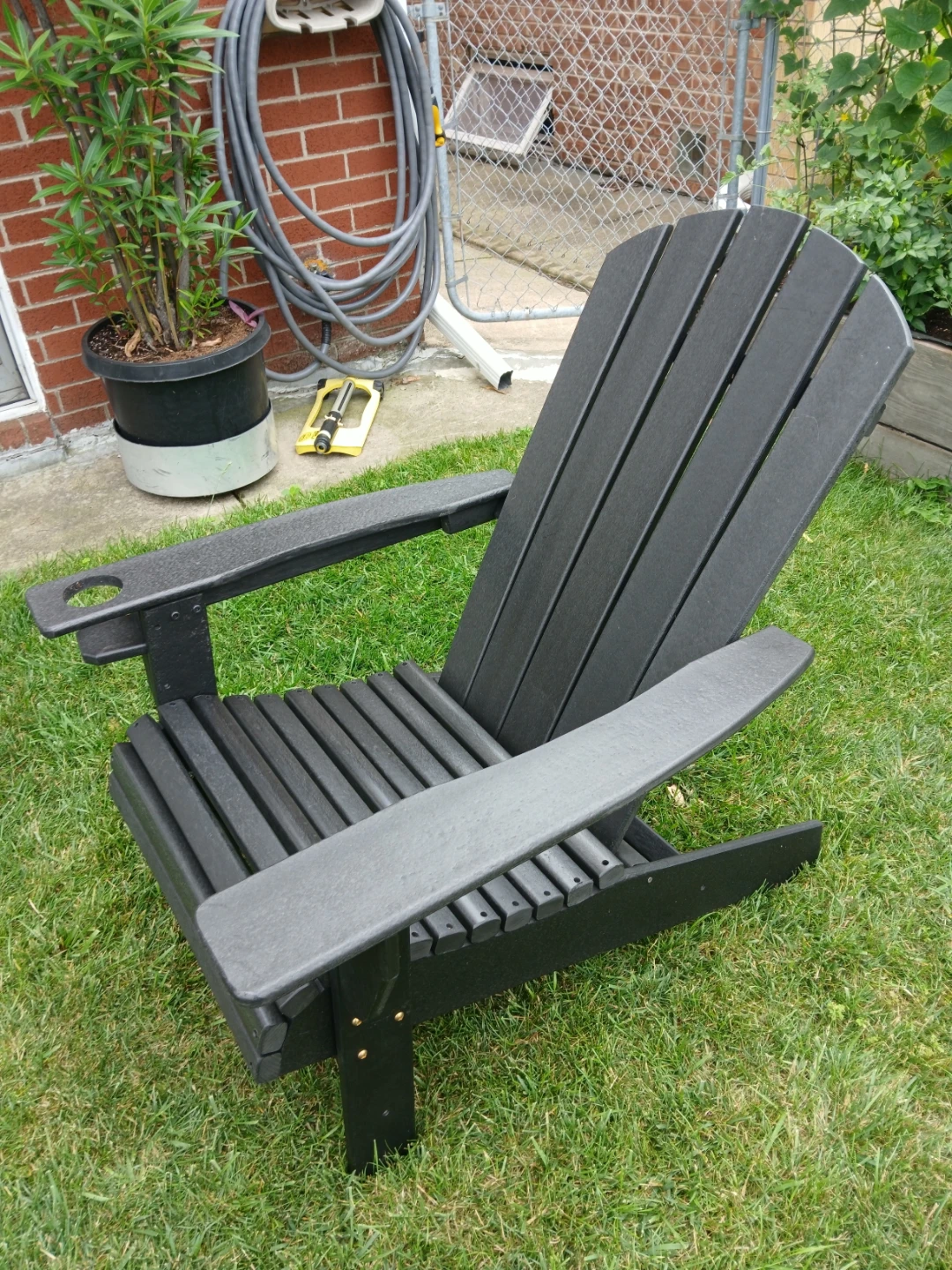 Black Adirondack Chair with Cup Holder plastic wood - photo 3