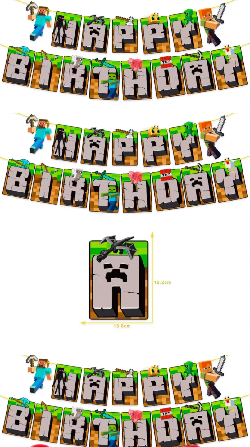 Minecraft Happy Birthday Banner Jumbo Letters