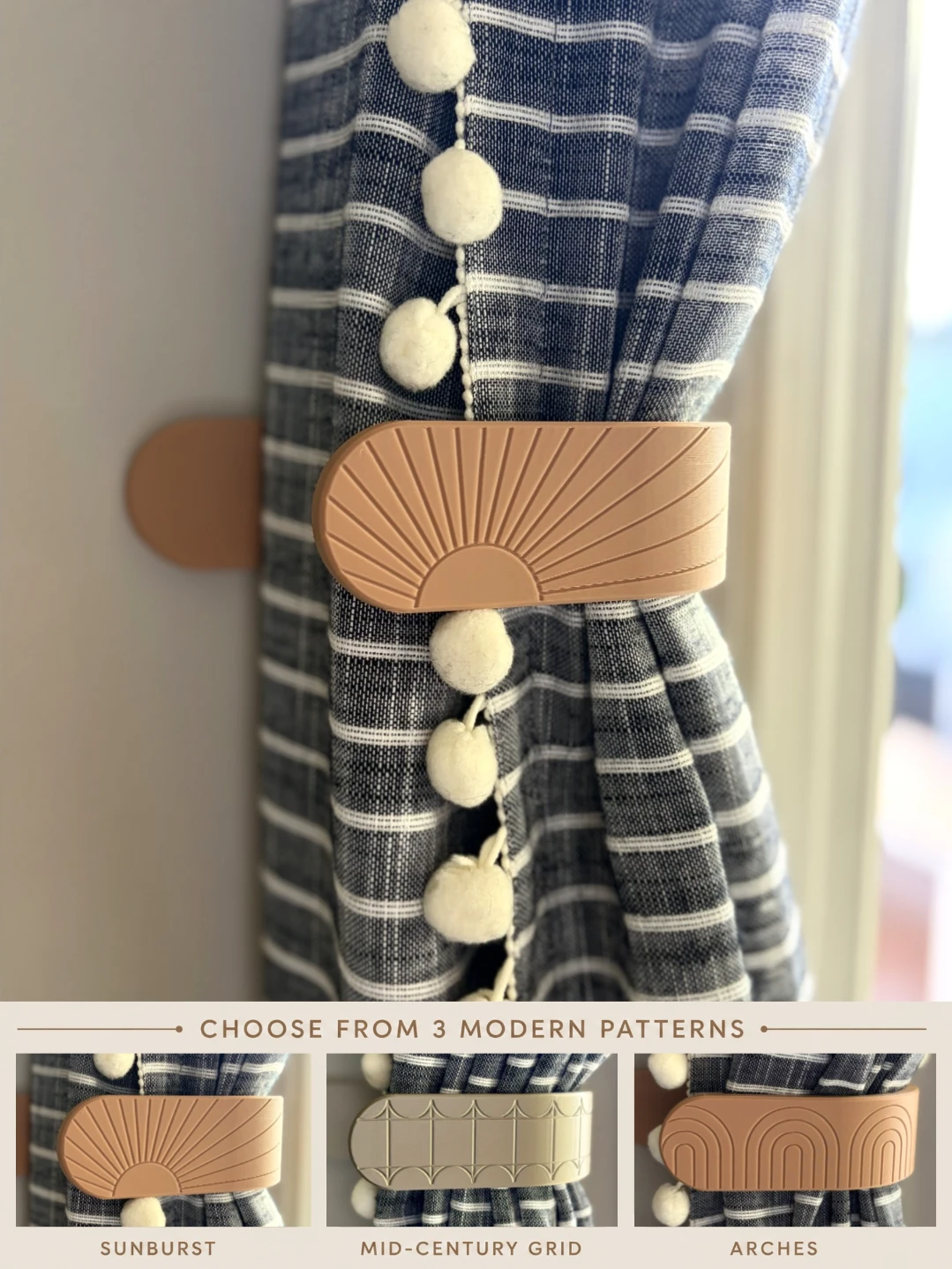 BNIB Modern Curtain Tiebacks | Mid-Century Designs set of 2