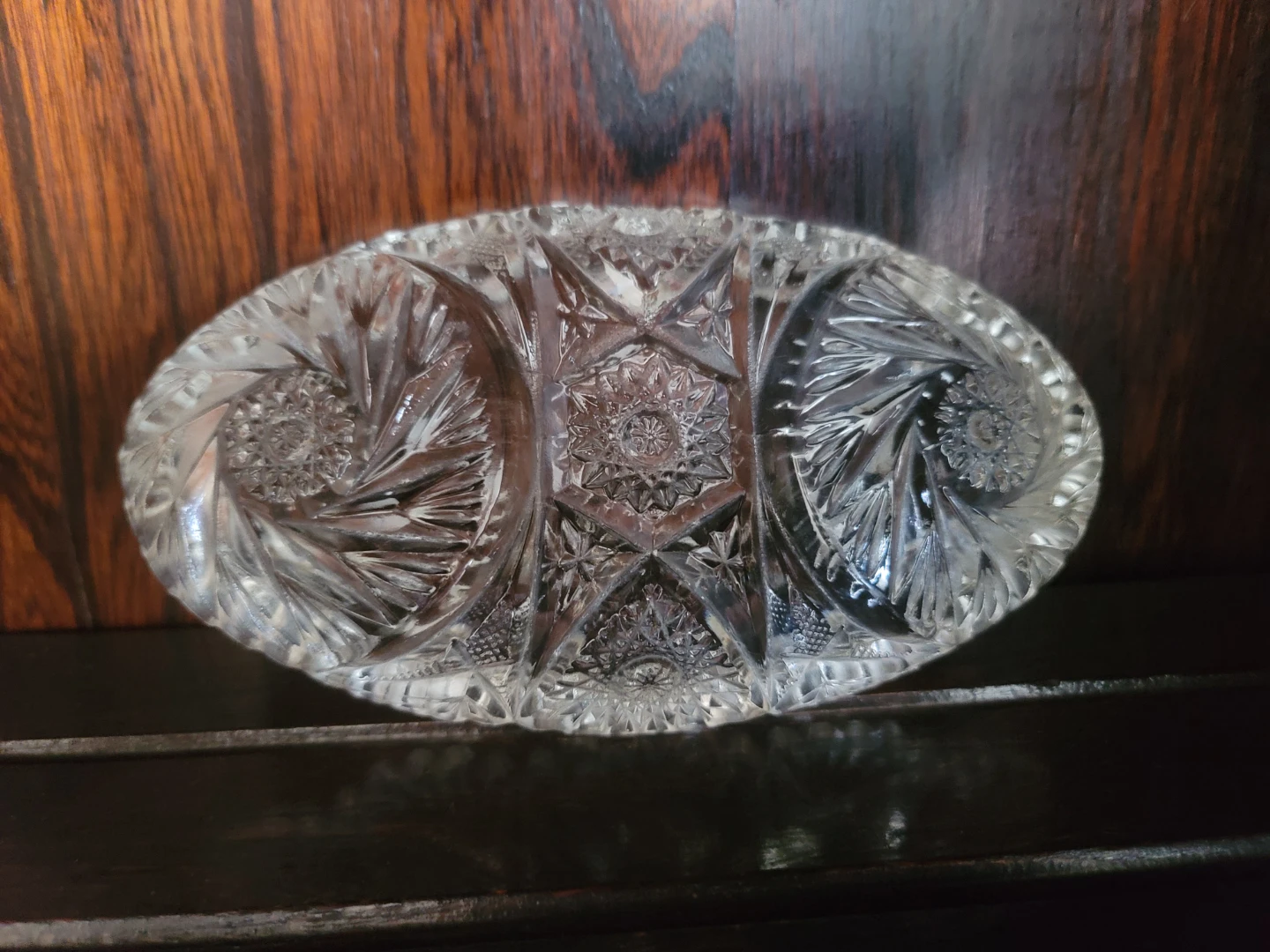 Cut Crystal Glass Oval Serving Dish