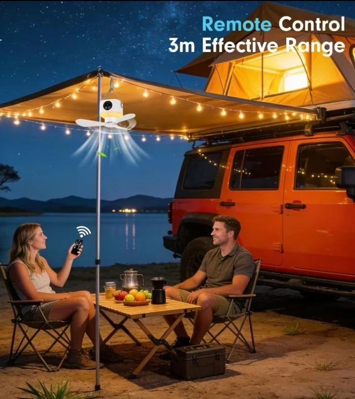 (BRAND NEW) White Camping Tent Fan with Light and Remote - photo 3