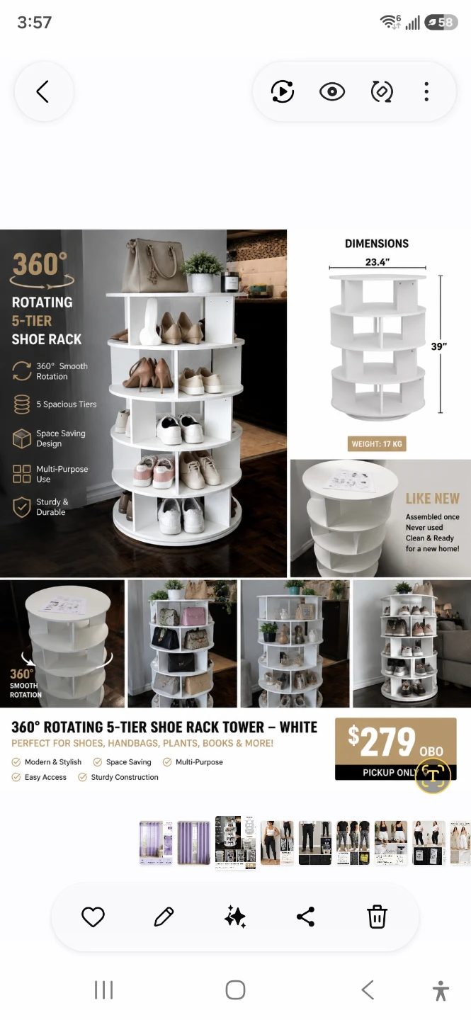 White 360 Rotating 5-Tier Shoe Rack Tower