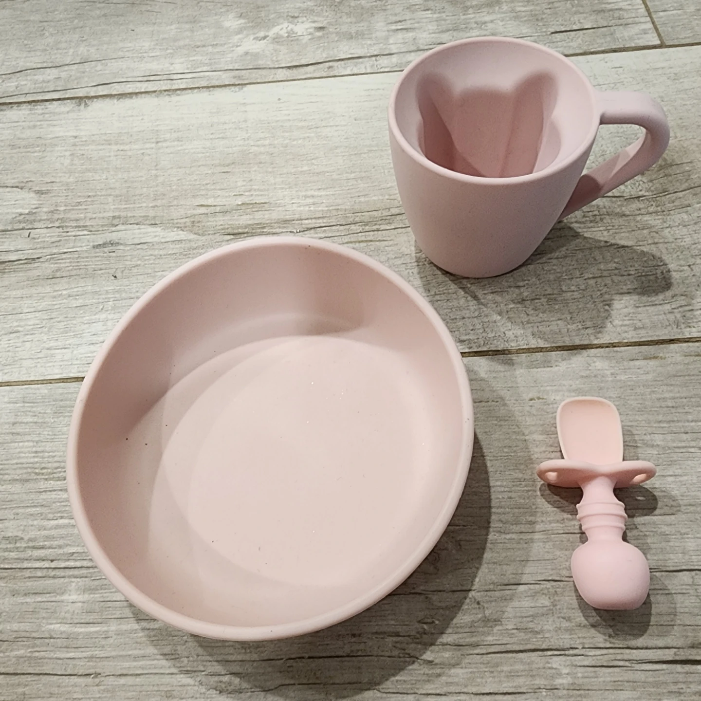 Pink Silicone Baby Feeding Set with Bowl, Cup & Spoon