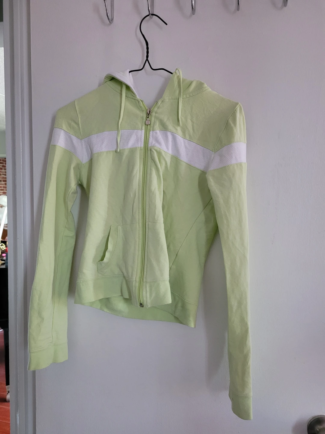 Light Green Full Zip Hoodie with White Accents