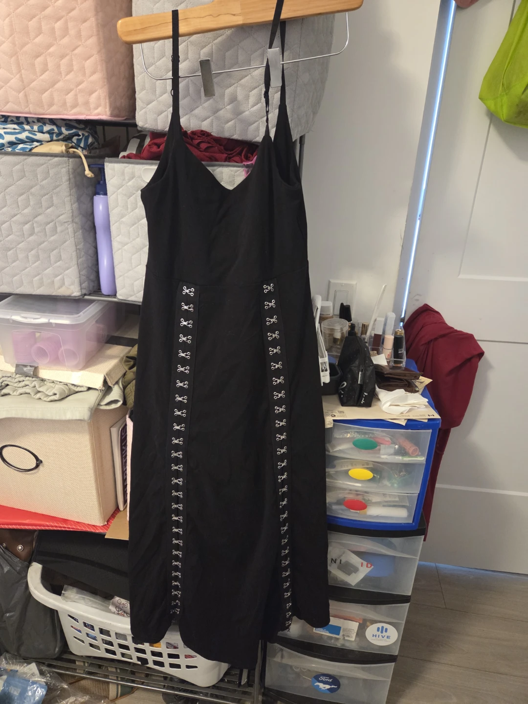 Black Spaghetti Strap Dress with Hook-and-Eye Detail - photo 3