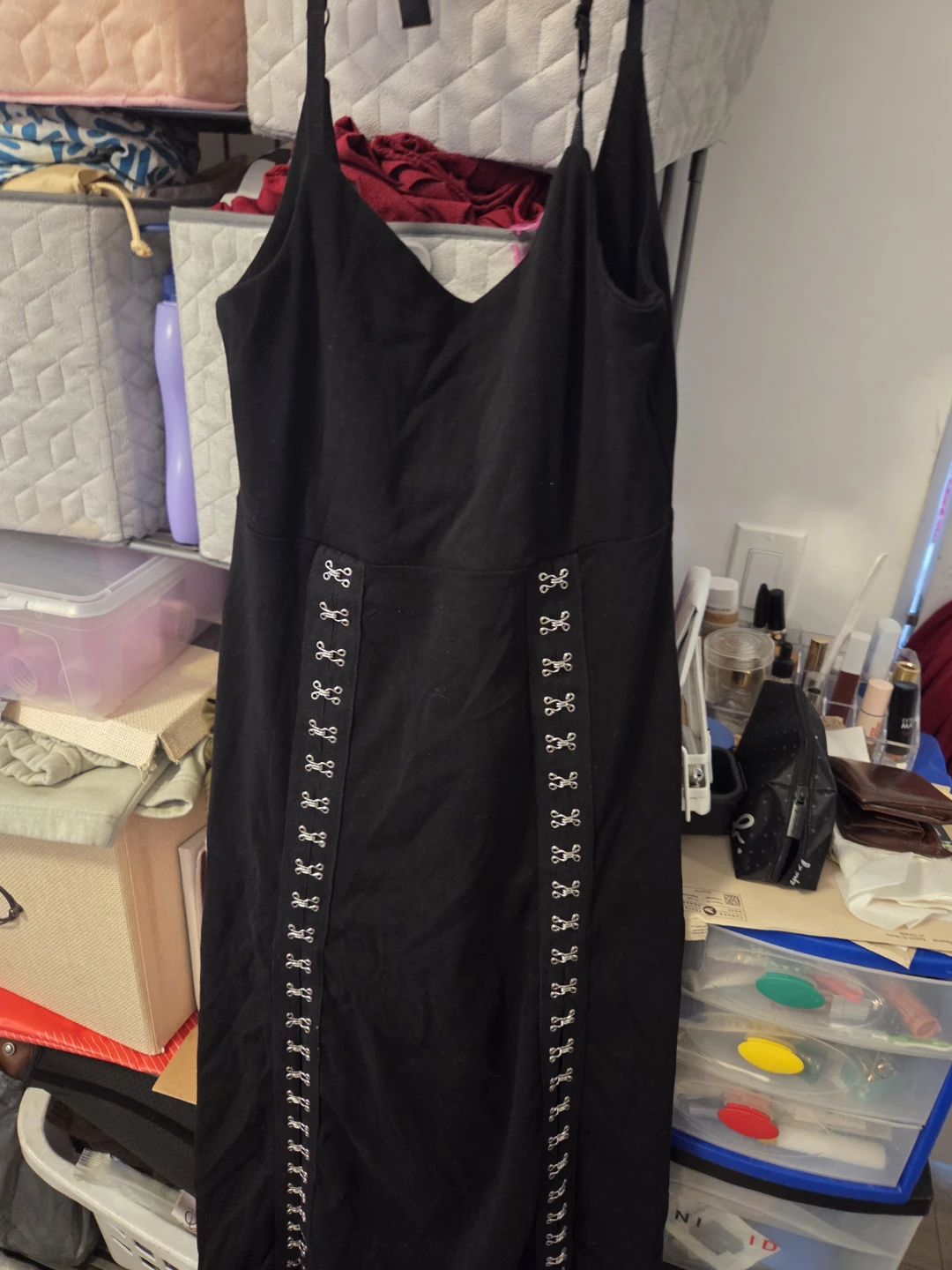 Black Spaghetti Strap Dress with Hook-and-Eye Detail - photo 4