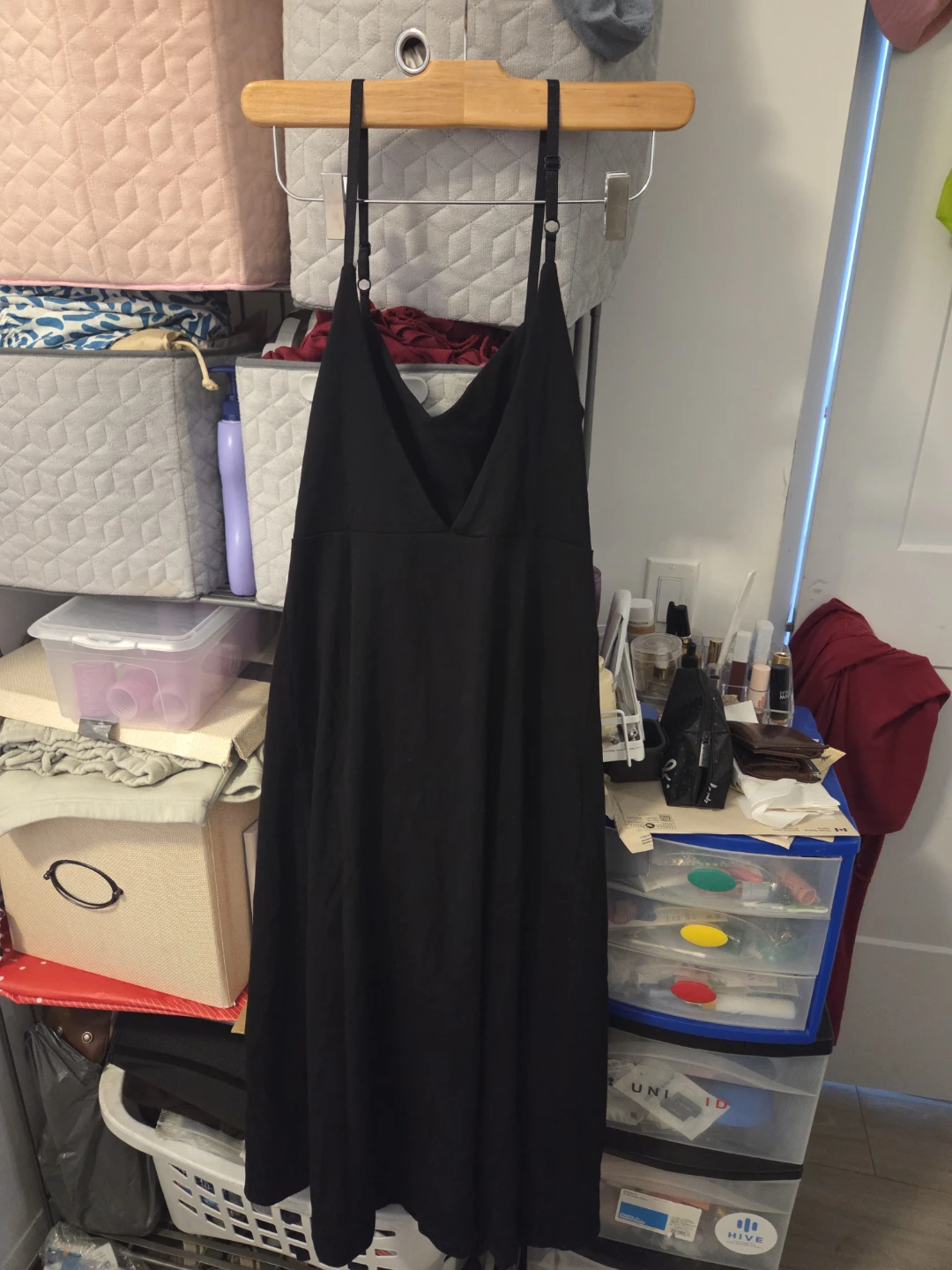 Black Spaghetti Strap Dress with Hook-and-Eye Detail - photo 5