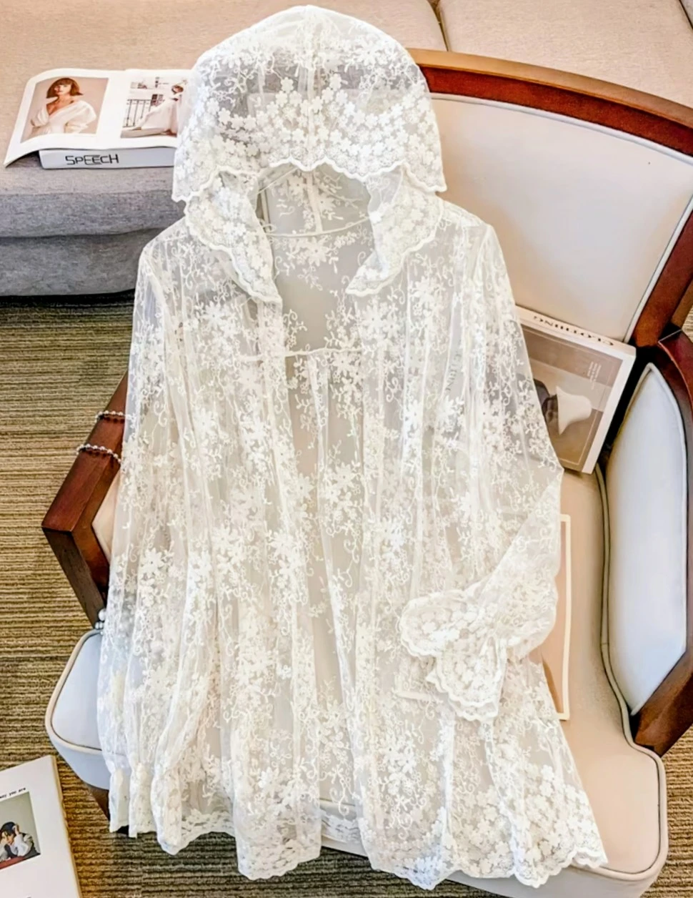 White Lace Hooded Kimono Cover-up - photo 3