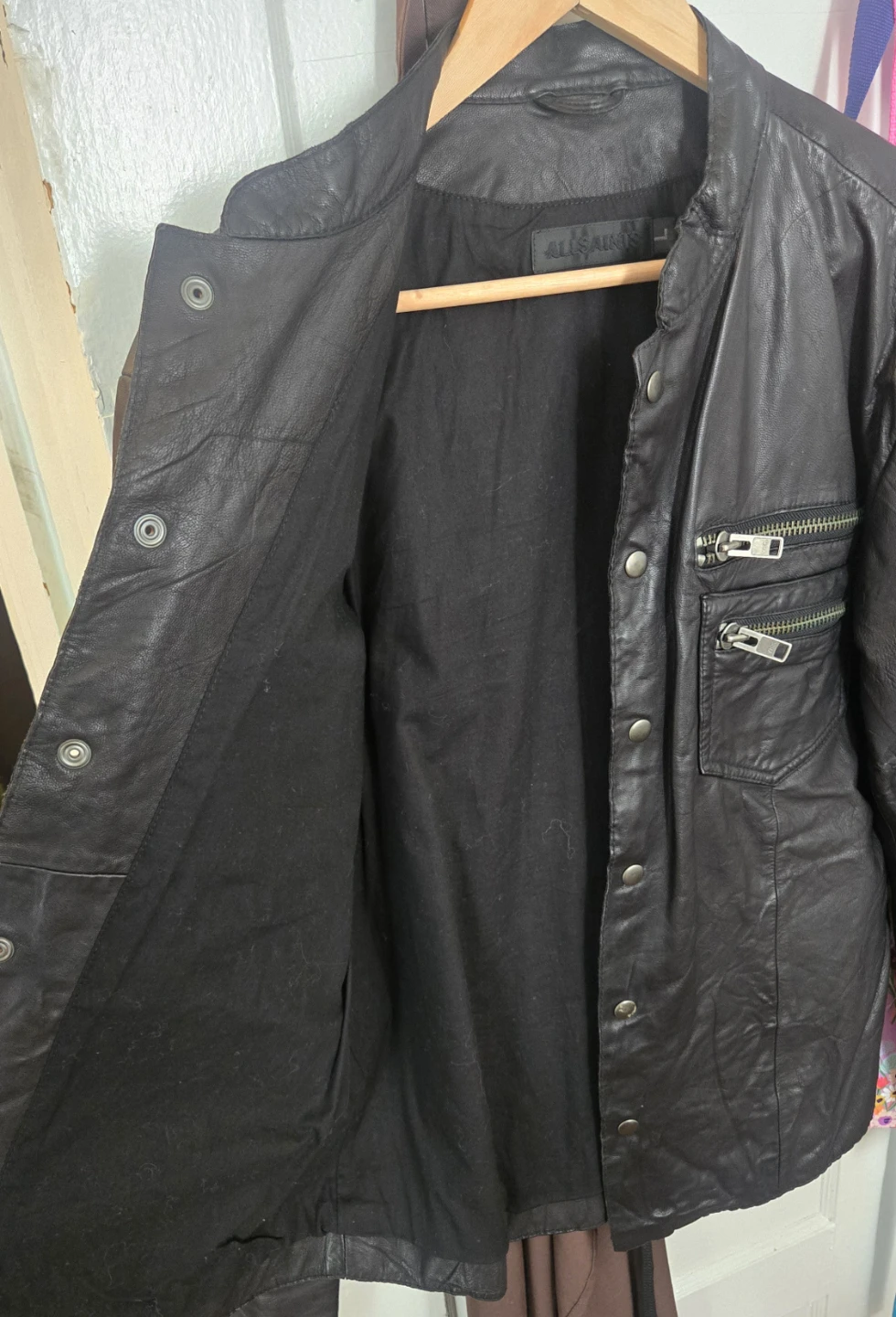 ALL SAINTS Black Leather Jacket Mens Large - photo 3