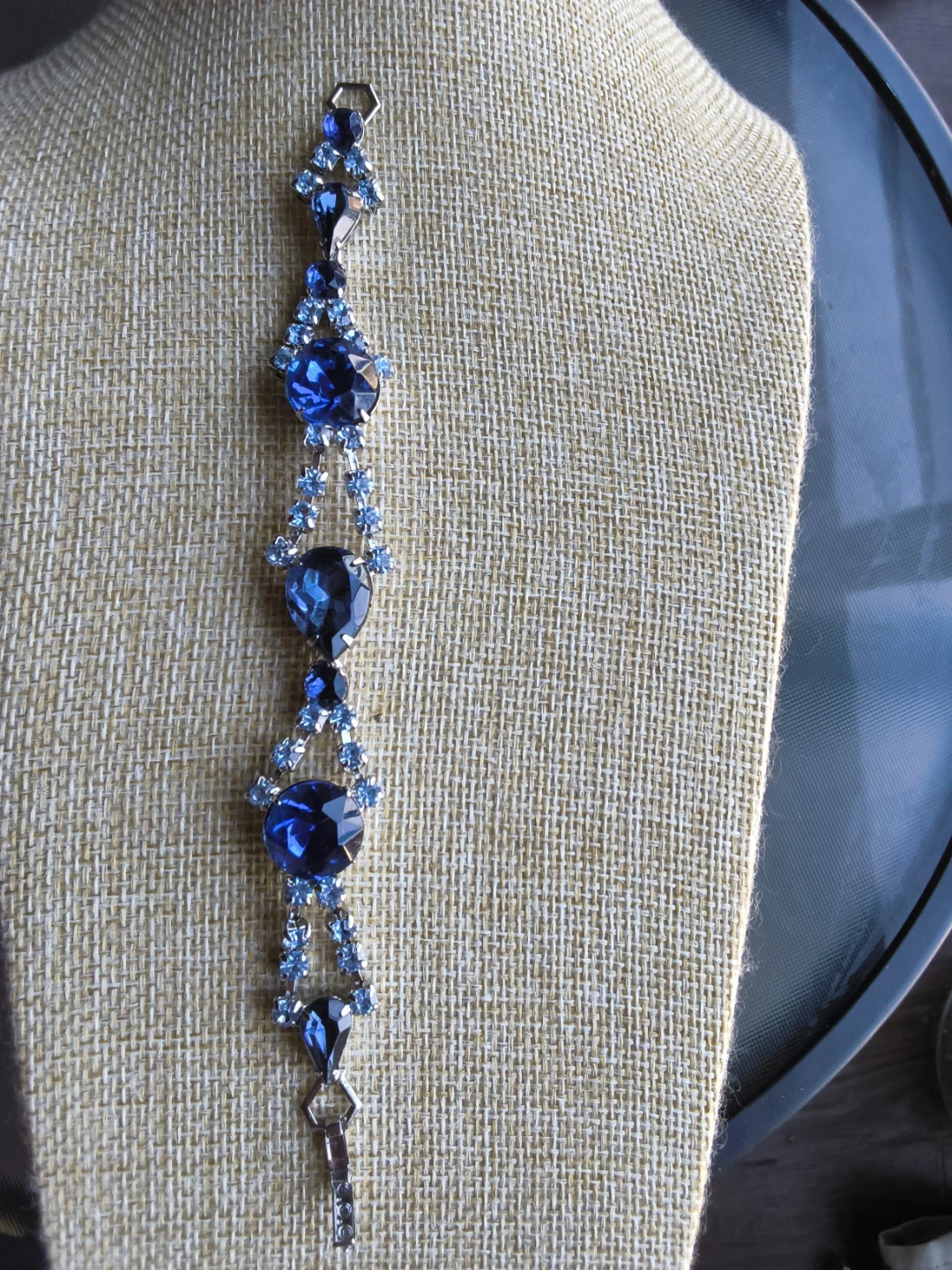 Vintage Sapphire and Sky Blue Rhinestone Silver-Tone Bracelet