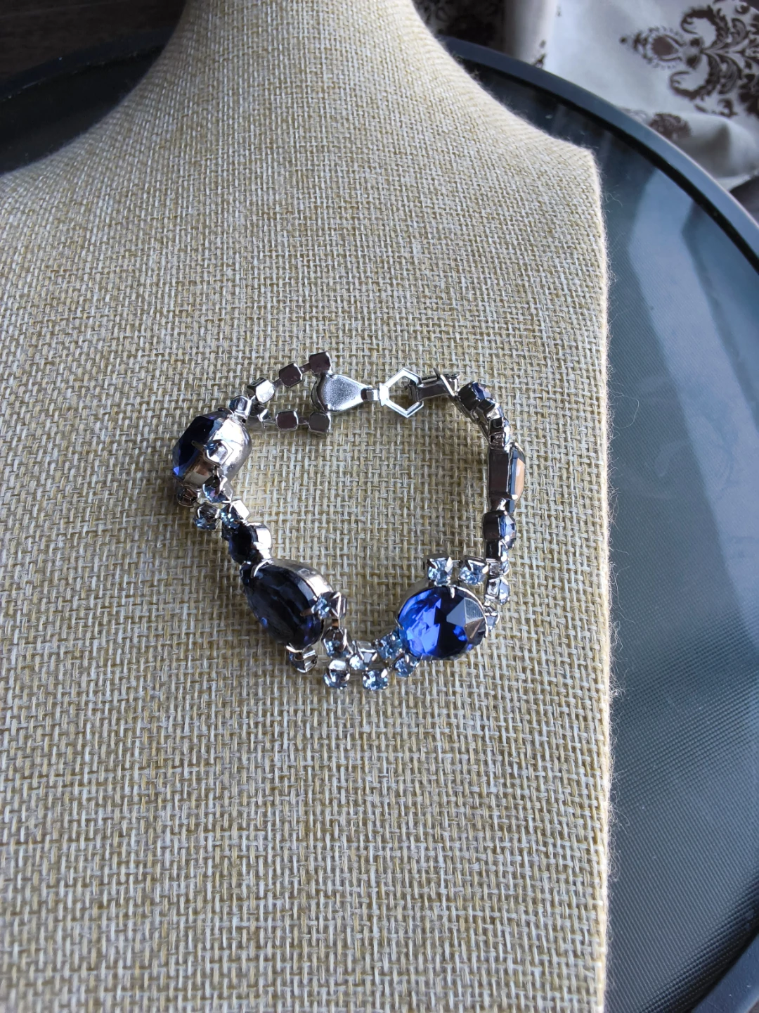 Vintage Sapphire and Sky Blue Rhinestone Silver-Tone Bracelet - photo 3