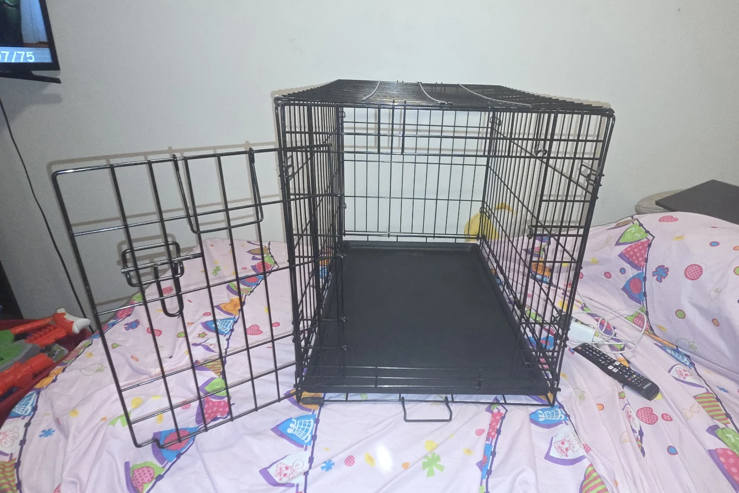 Black Metal Dog Crate with Tray