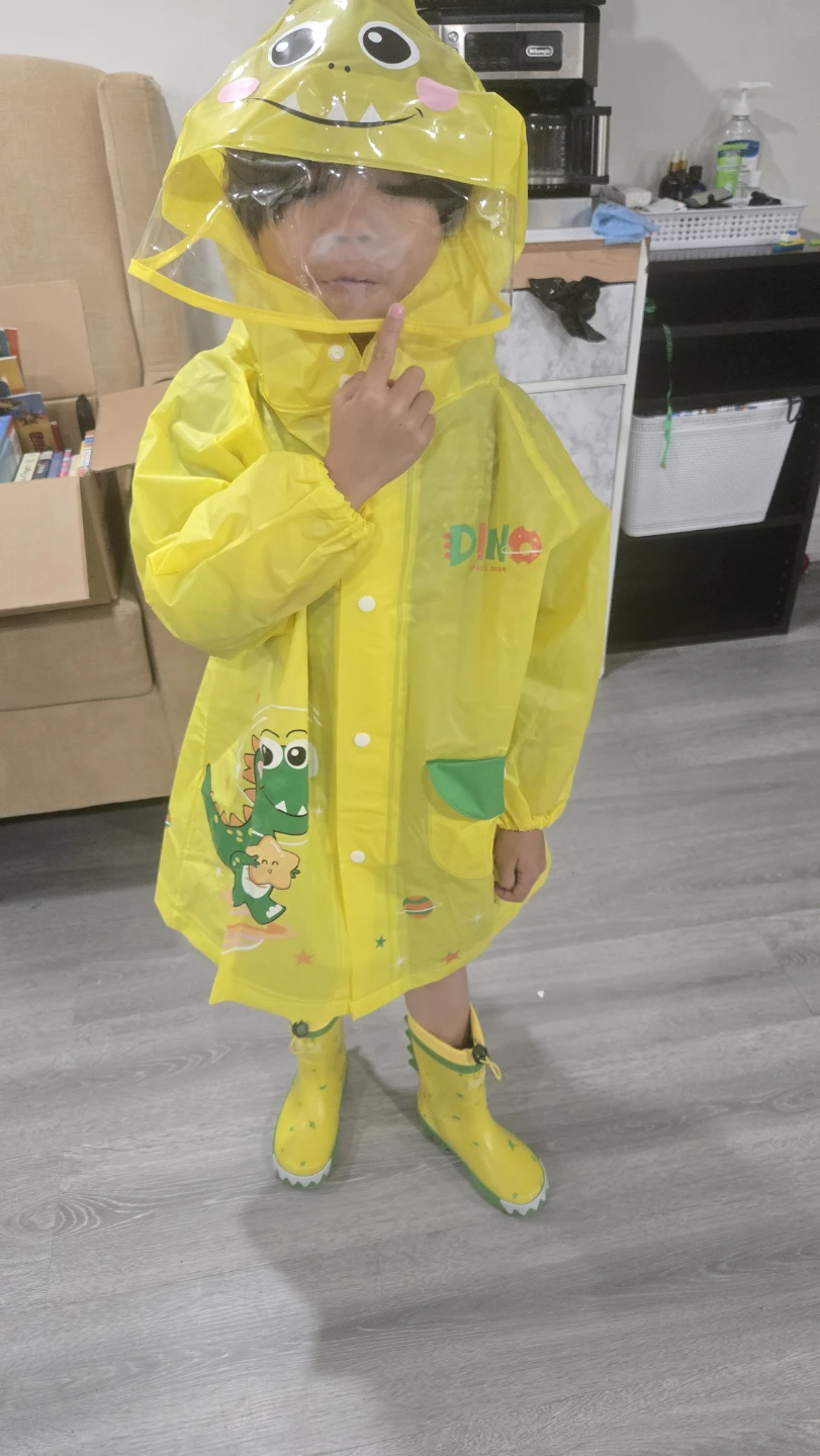 Kids Yellow Dinosaur Raincoat and Boots Set