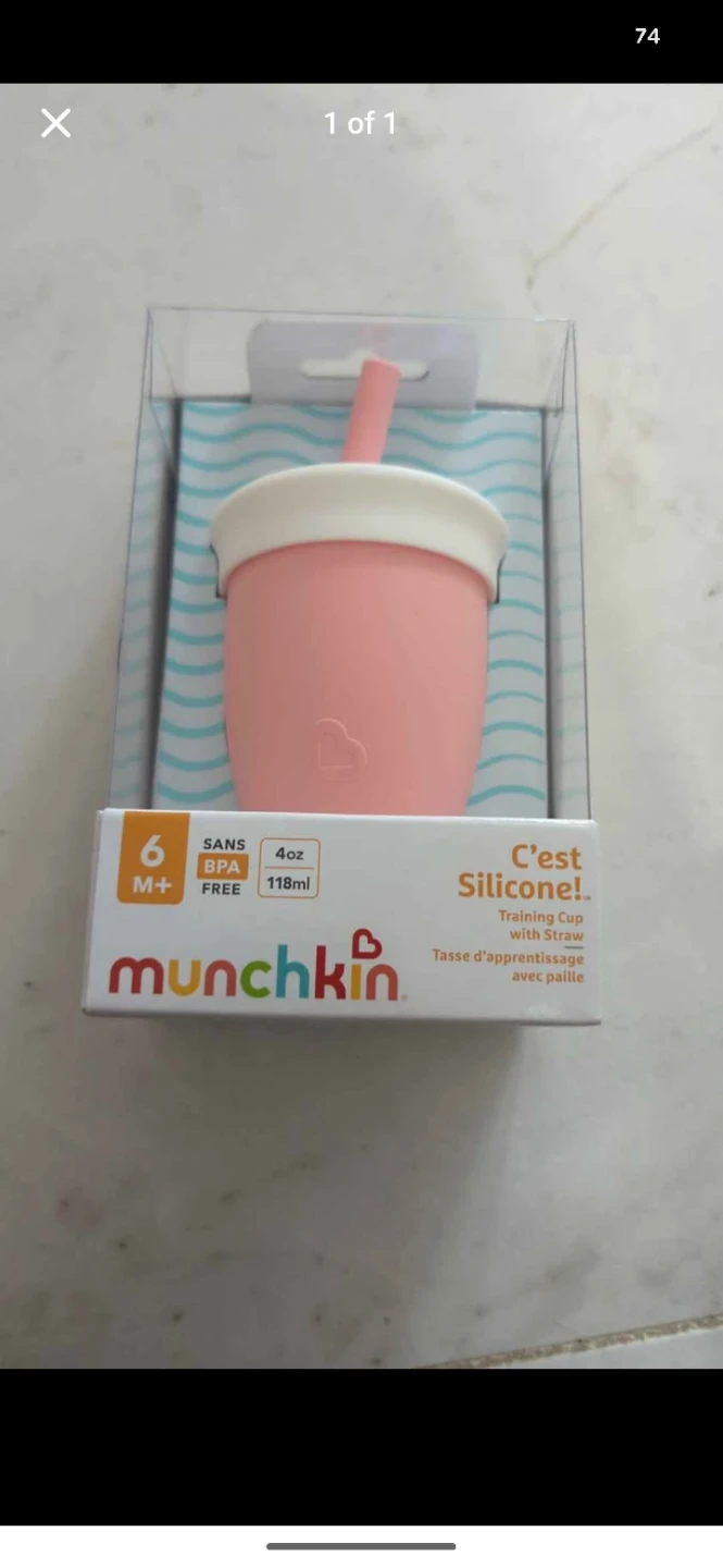New Munchkin Silicone Training Cup with Straw - Pink