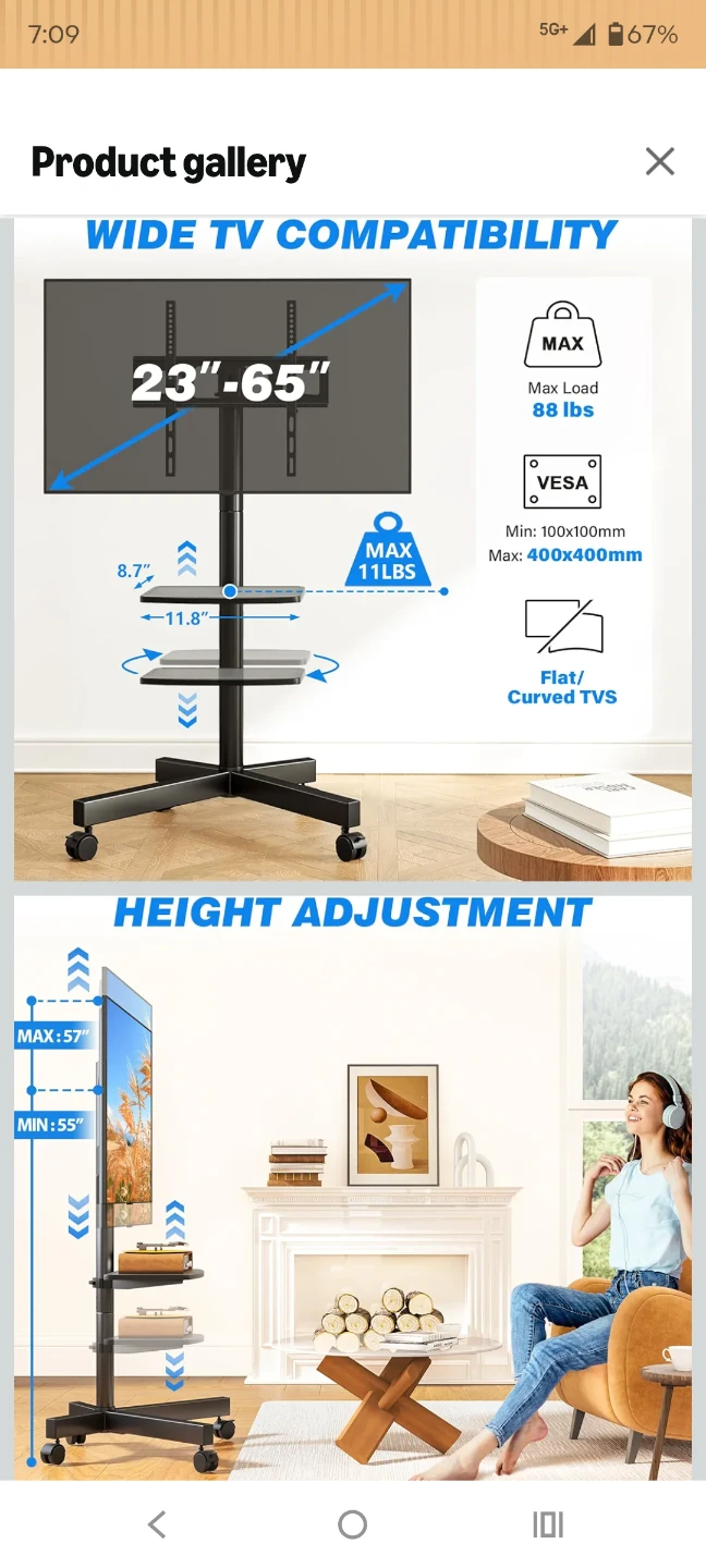 Black TV Cart Stand - photo 2