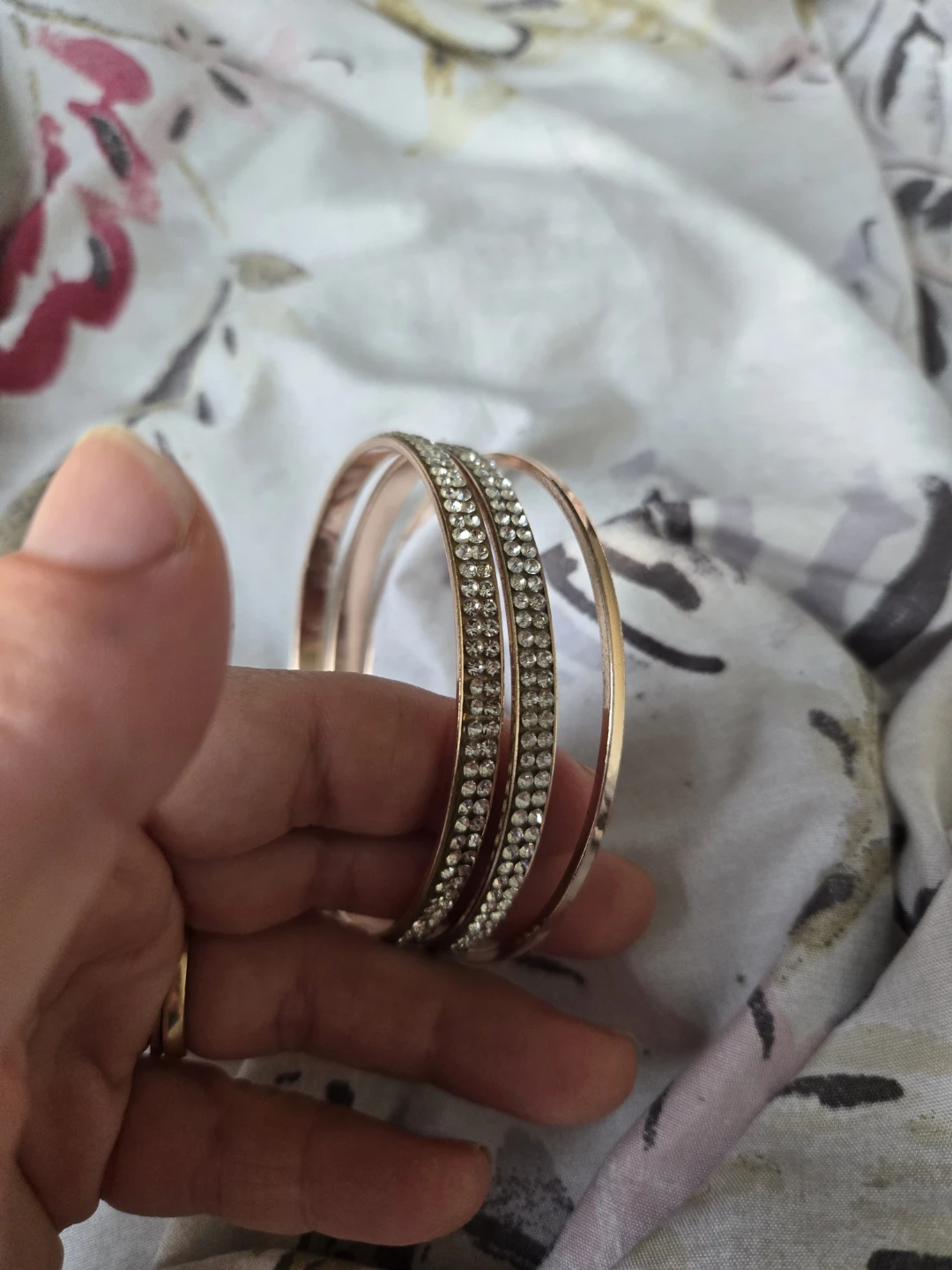 Set of 3 Rose Gold Bangles with Rhinestones - photo 2